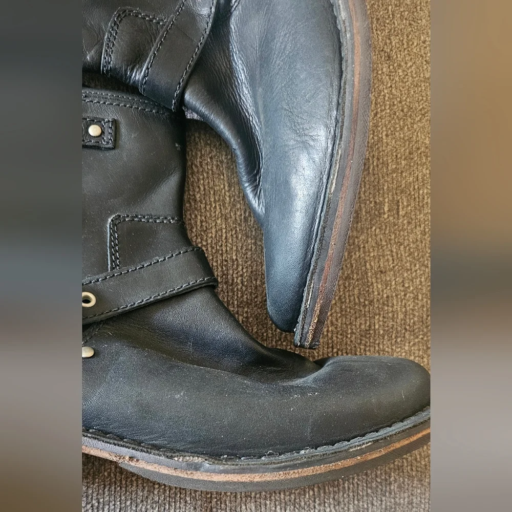 UGG Women's Black Leather Moto Boots - Picture 3 of 11